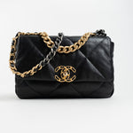 CHANEL Handbag Black Goatskin Quilted 19 Flap Small AGHW - Redeluxe