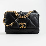 CHANEL Handbag Black Goatskin Quilted 19 Flap Small AGHW - Redeluxe