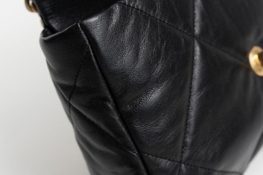 CHANEL Handbag Black Goatskin Quilted 19 Flap Small AGHW - Redeluxe