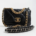 CHANEL Handbag Black Goatskin Quilted 19 Flap Small AGHW - Redeluxe