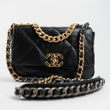 CHANEL Handbag Black Goatskin Quilted 19 Flap Small AGHW - Redeluxe