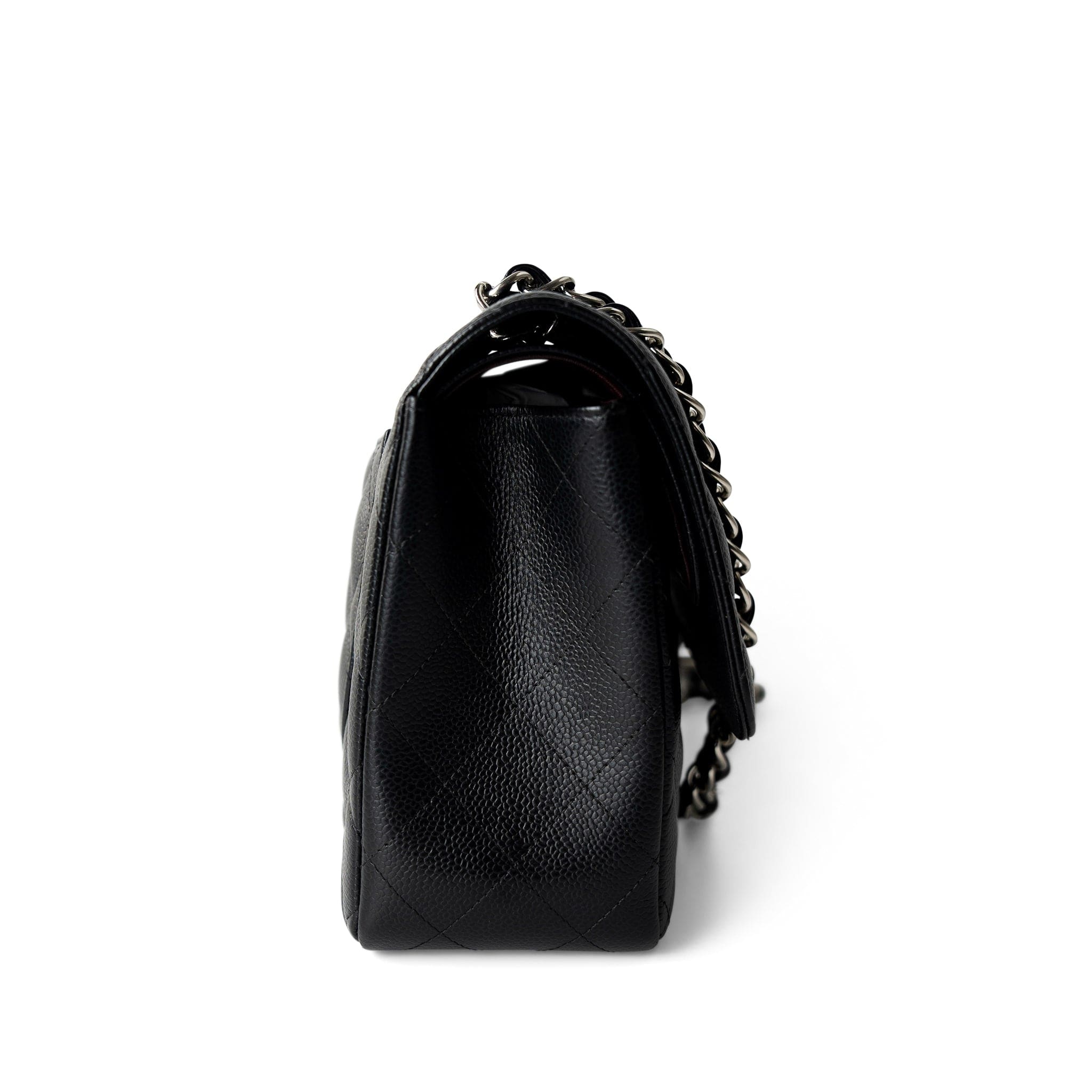 CHANEL Handbag Black Jumbo Caviar Quilted Classic Double Flap SHW - Redeluxe