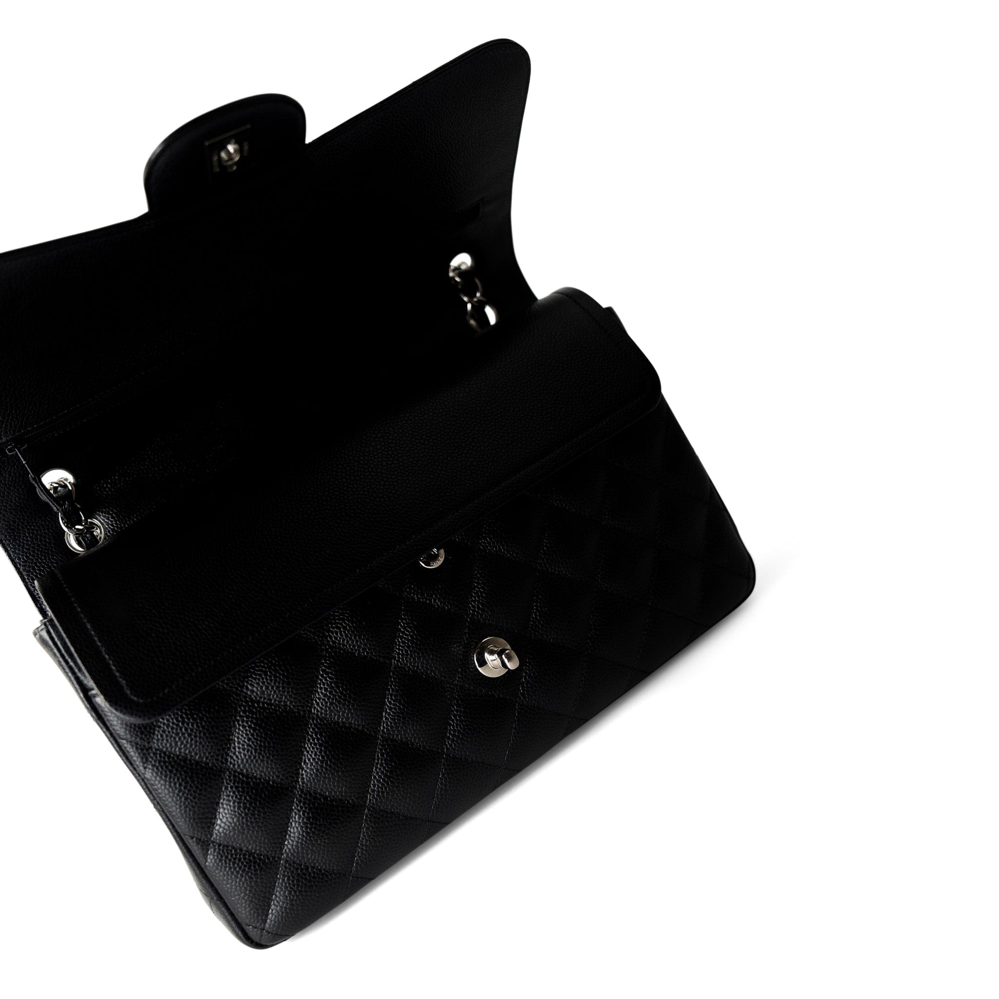 CHANEL Handbag Black Jumbo Caviar Quilted Classic Double Flap SHW - Redeluxe