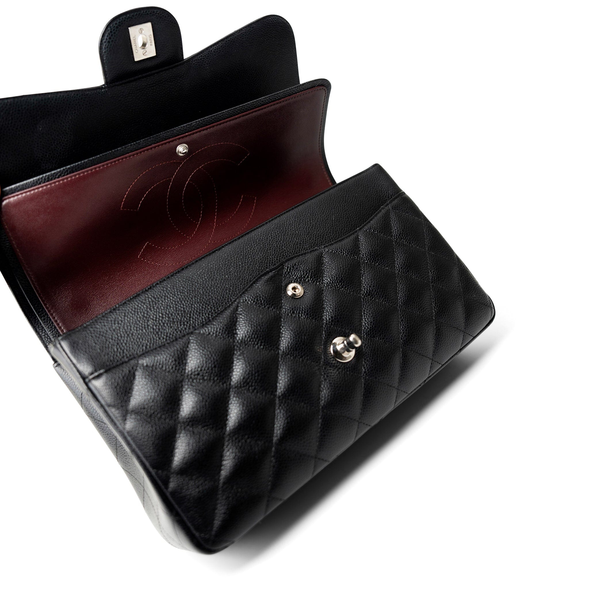 CHANEL Handbag Black Jumbo Caviar Quilted Classic Double Flap SHW - Redeluxe