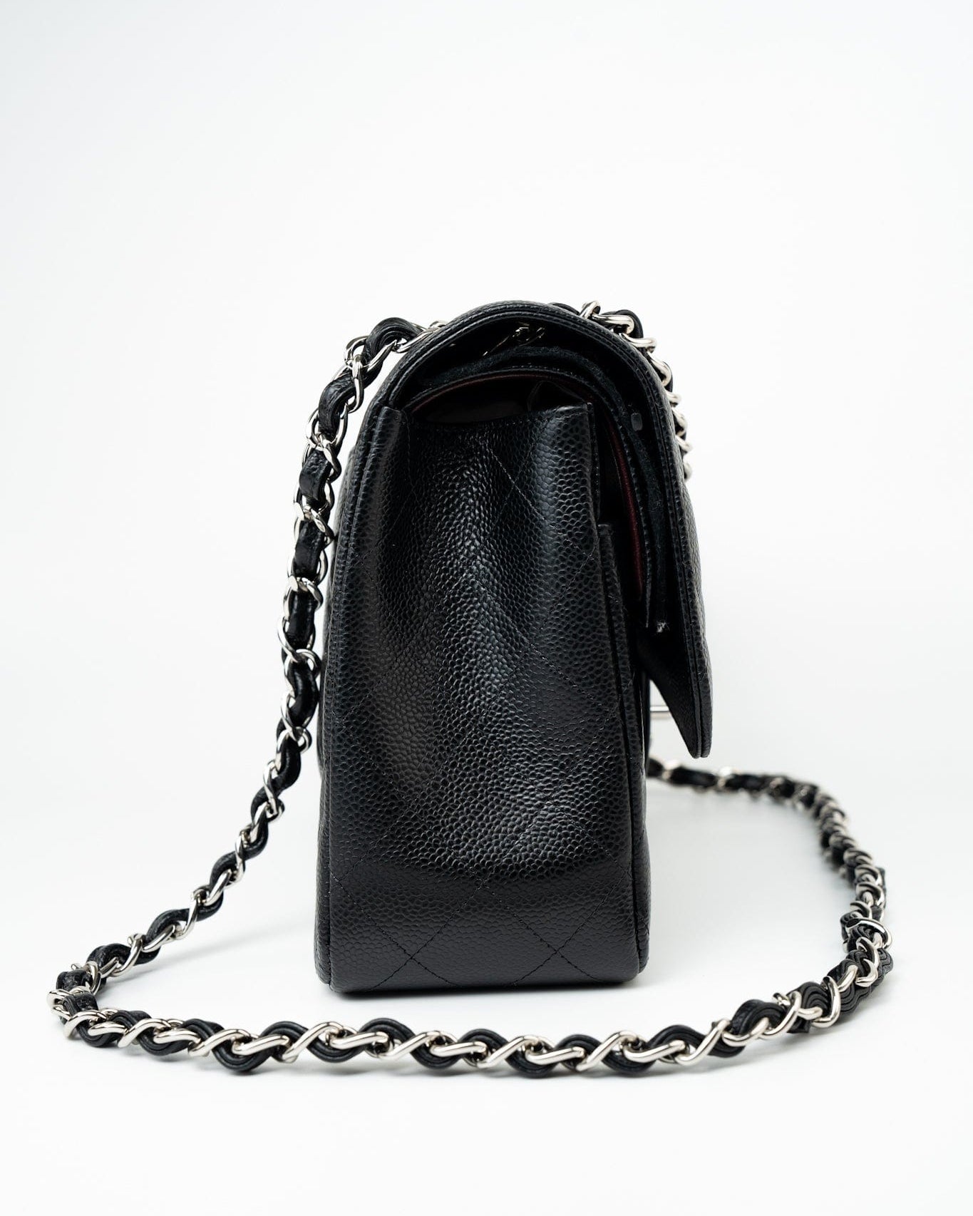 CHANEL Handbag Black Jumbo Caviar Quilted Classic Flap Silver Hardware - Redeluxe