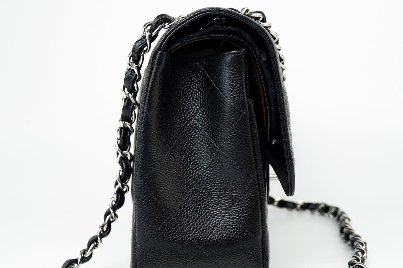 CHANEL Handbag Black Jumbo Caviar Quilted Classic Flap Silver Hardware - Redeluxe