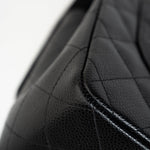 CHANEL Handbag Black Jumbo Caviar Quilted Classic Flap Silver Hardware - Redeluxe