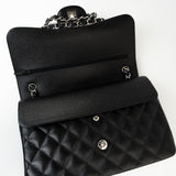CHANEL Handbag Black Jumbo Caviar Quilted Classic Flap Silver Hardware - Redeluxe
