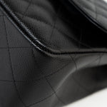 CHANEL Handbag Black Jumbo Caviar Quilted Classic Flap Silver Hardware - Redeluxe