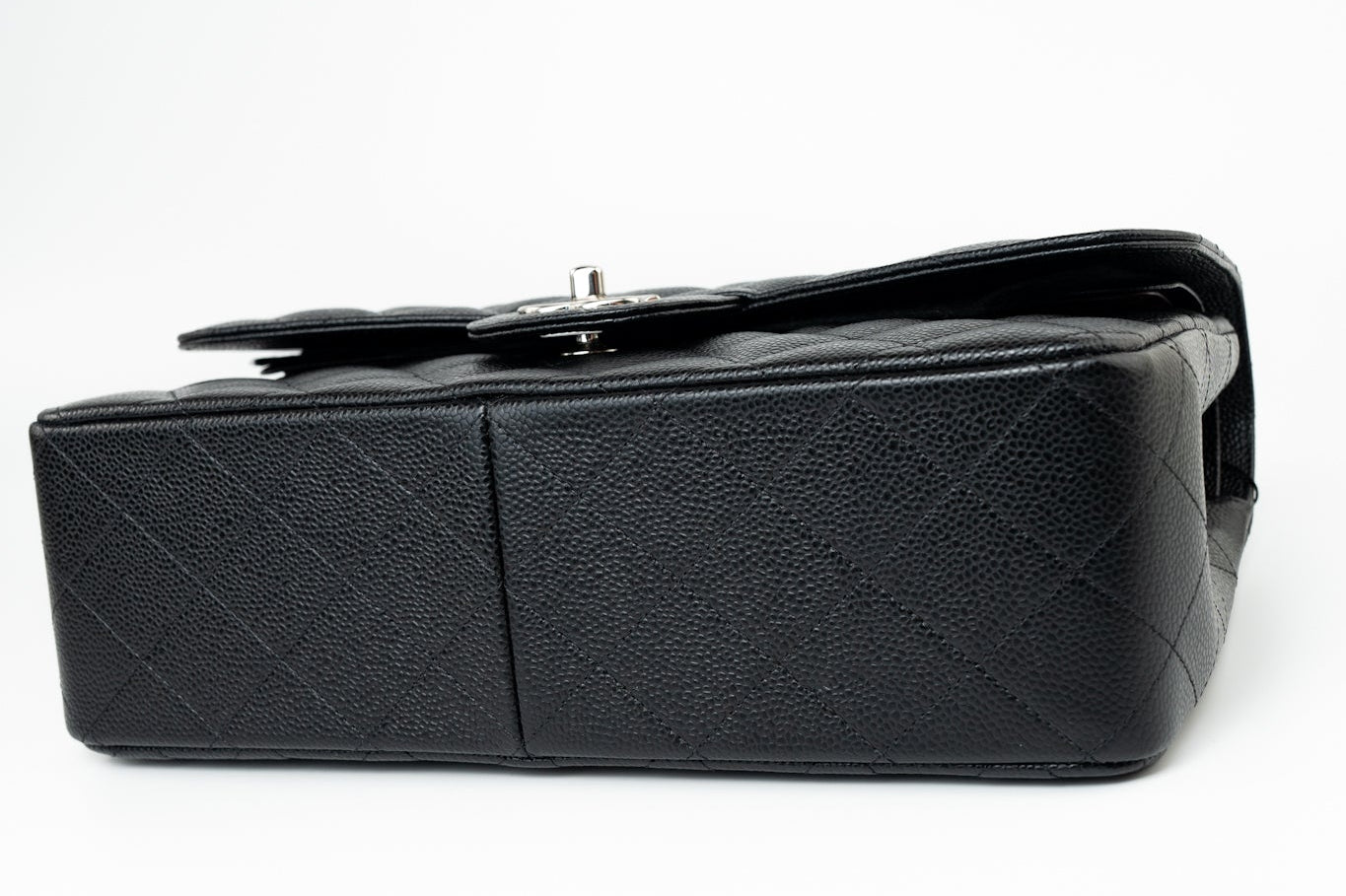 CHANEL Handbag Black Jumbo Caviar Quilted Classic Flap Silver Hardware - Redeluxe