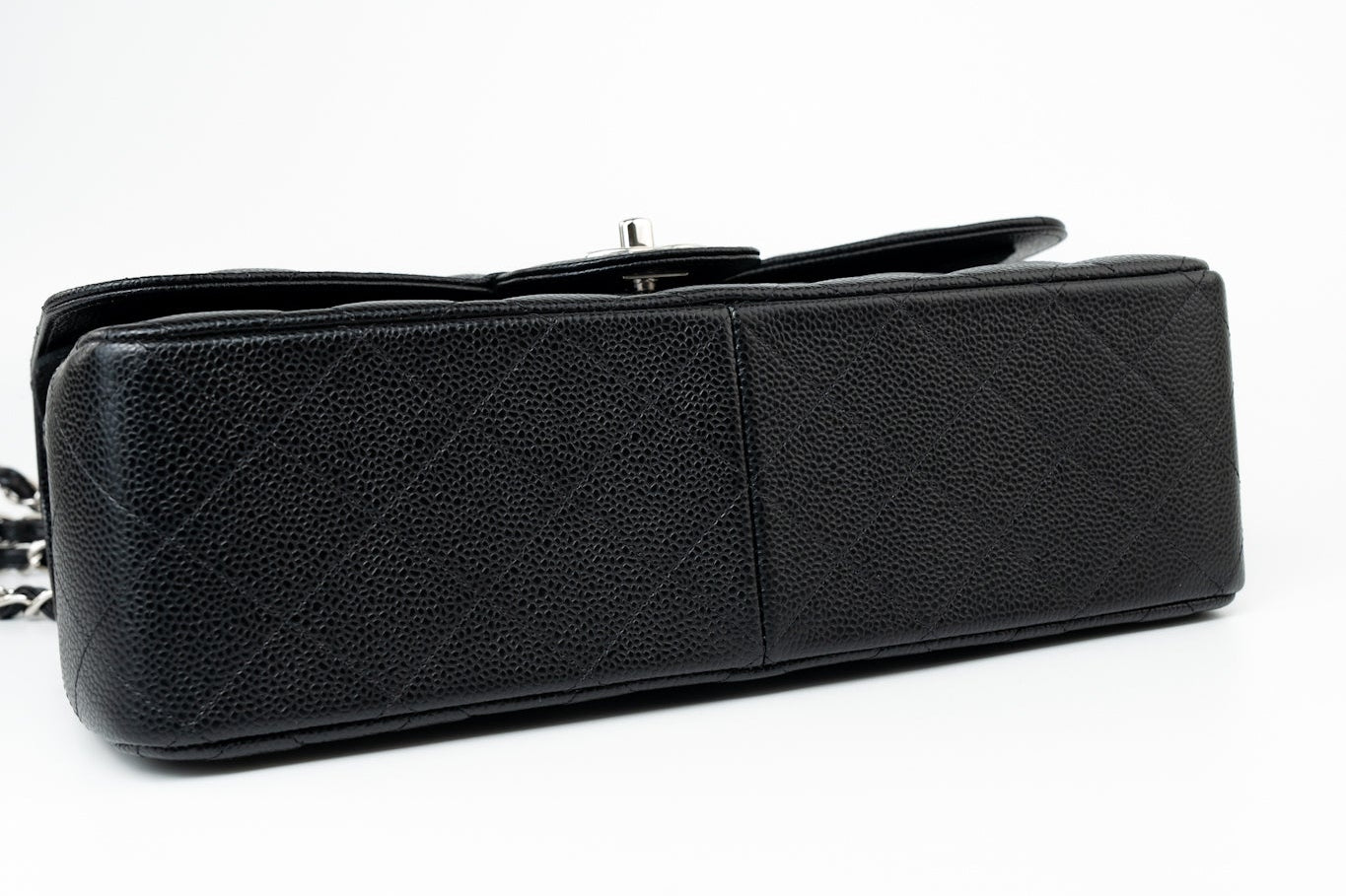 CHANEL Handbag Black Jumbo Caviar Quilted Classic Flap Silver Hardware - Redeluxe