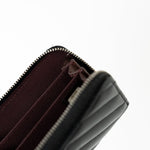 CHANEL Handbag Black Lambskin Chevron Zip Coin Purse Silver Hardware - Redeluxe