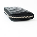 CHANEL Handbag Black Lambskin Chevron Zip Coin Purse Silver Hardware - Redeluxe