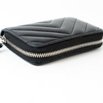 CHANEL Handbag Black Lambskin Chevron Zip Coin Purse Silver Hardware - Redeluxe
