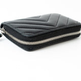 CHANEL Handbag Black Lambskin Chevron Zip Coin Purse Silver Hardware - Redeluxe