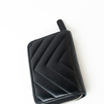 CHANEL Handbag Black Lambskin Chevron Zip Coin Purse Silver Hardware - Redeluxe