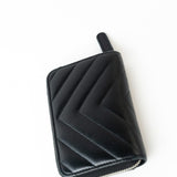CHANEL Handbag Black Lambskin Chevron Zip Coin Purse Silver Hardware - Redeluxe