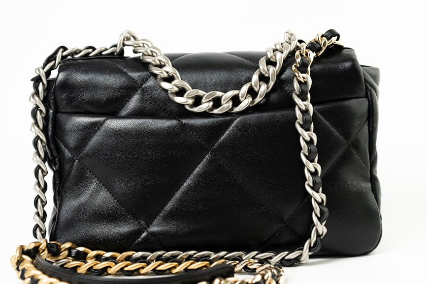 CHANEL Handbag Black Lambskin Quilted 19 Flap Small - Redeluxe
