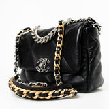 CHANEL Handbag Black Lambskin Quilted 19 Flap Small - Redeluxe