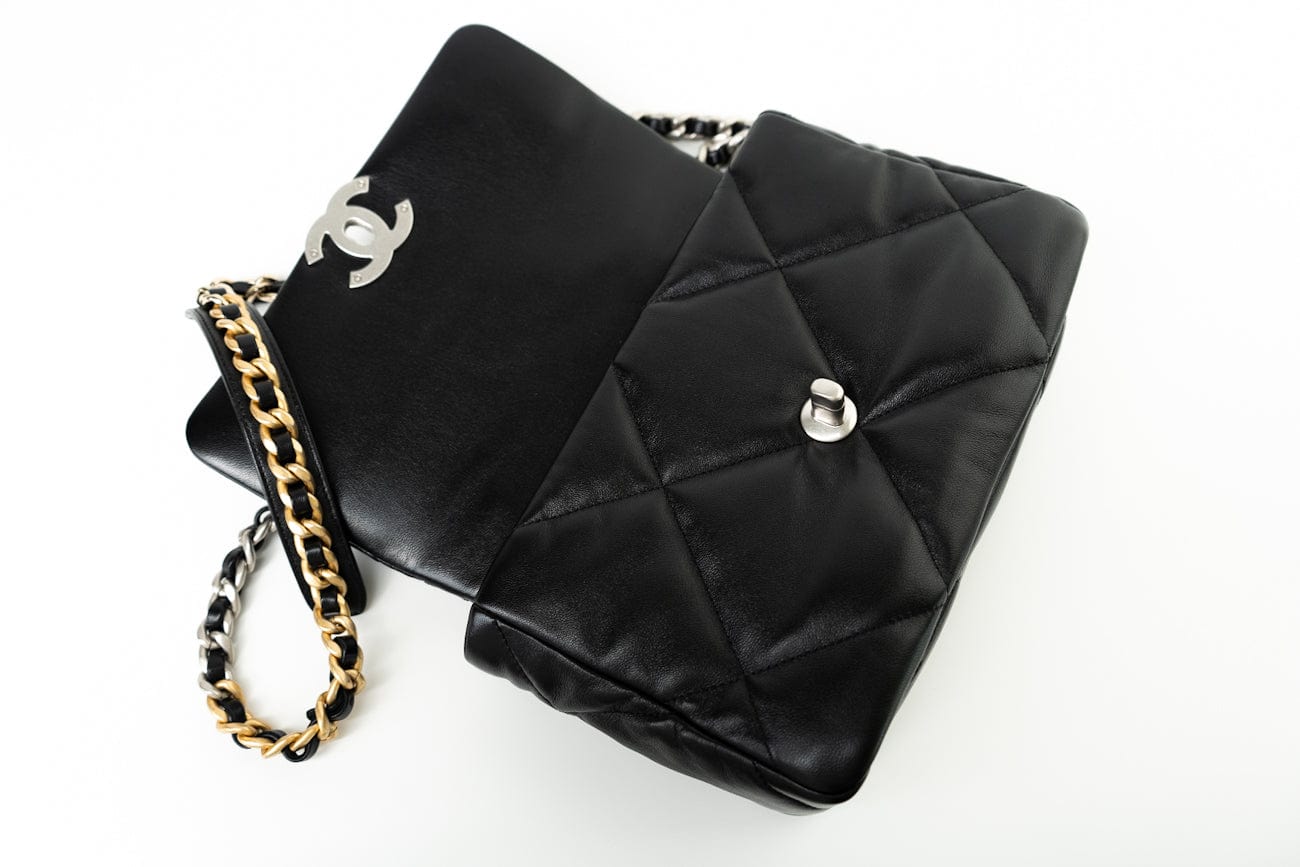 CHANEL Handbag Black Lambskin Quilted 19 Flap Small - Redeluxe