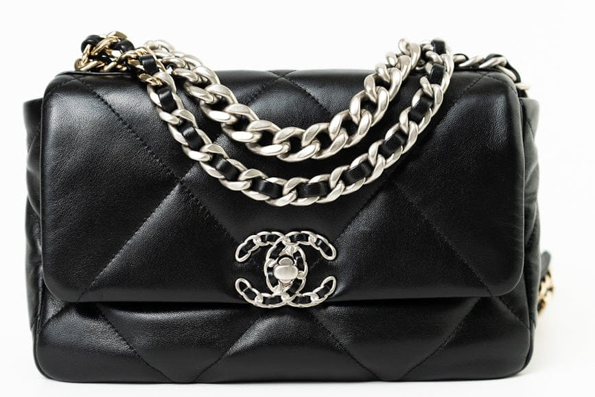 CHANEL Handbag Black Lambskin Quilted 19 Flap Small - Redeluxe