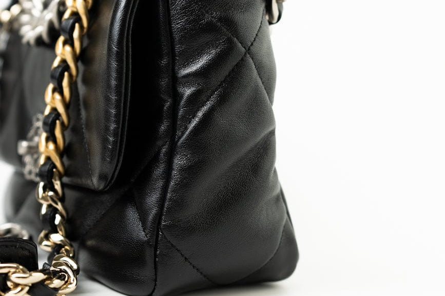 CHANEL Handbag Black Lambskin Quilted 19 Flap Small - Redeluxe