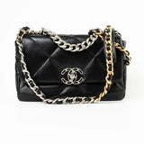 CHANEL Handbag Black Lambskin Quilted 19 Flap Small - Redeluxe