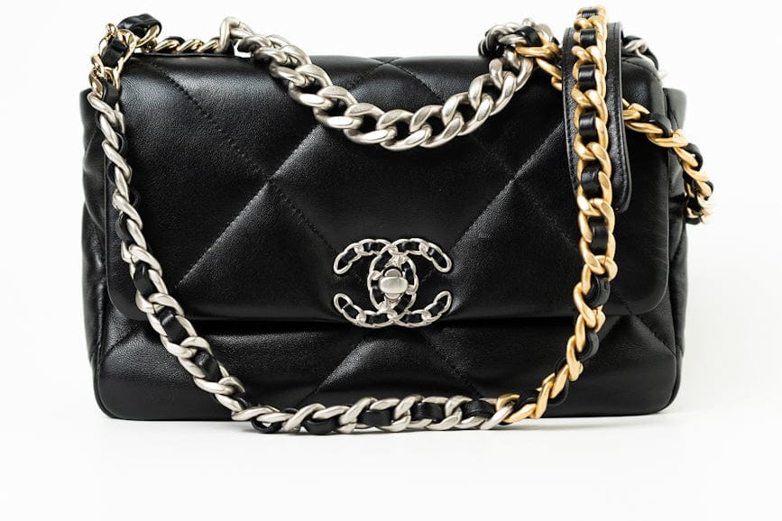 CHANEL Handbag Black Lambskin Quilted 19 Flap Small - Redeluxe