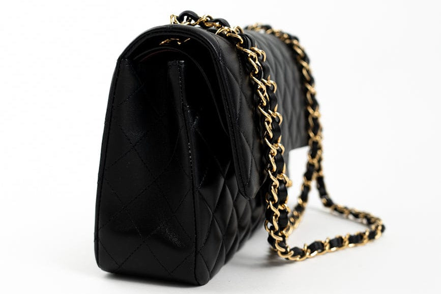 CHANEL Handbag Black Lambskin Quilted Classic Flap Medium GHW - Redeluxe