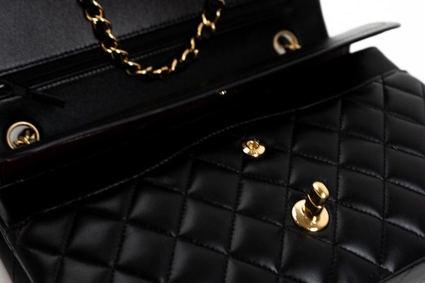 CHANEL Handbag Black Lambskin Quilted Classic Flap Medium GHW - Redeluxe