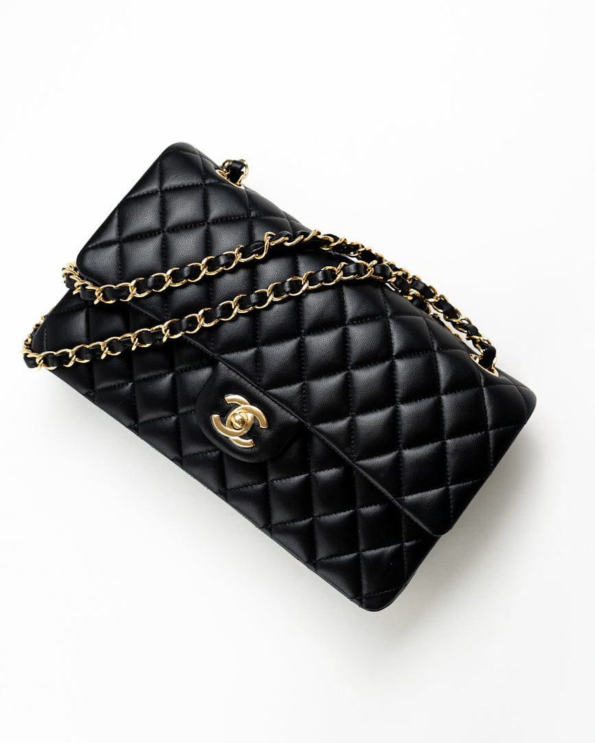 CHANEL Handbag Black Lambskin Quilted Classic Flap Medium GHW - Redeluxe
