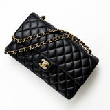 CHANEL Handbag Black Lambskin Quilted Classic Flap Medium GHW - Redeluxe