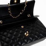 CHANEL Handbag Black Lambskin Quilted Classic Flap Medium GHW - Redeluxe