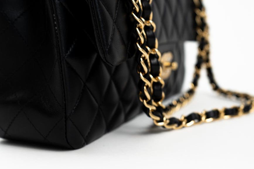 CHANEL Handbag Black Lambskin Quilted Classic Flap Medium GHW - Redeluxe