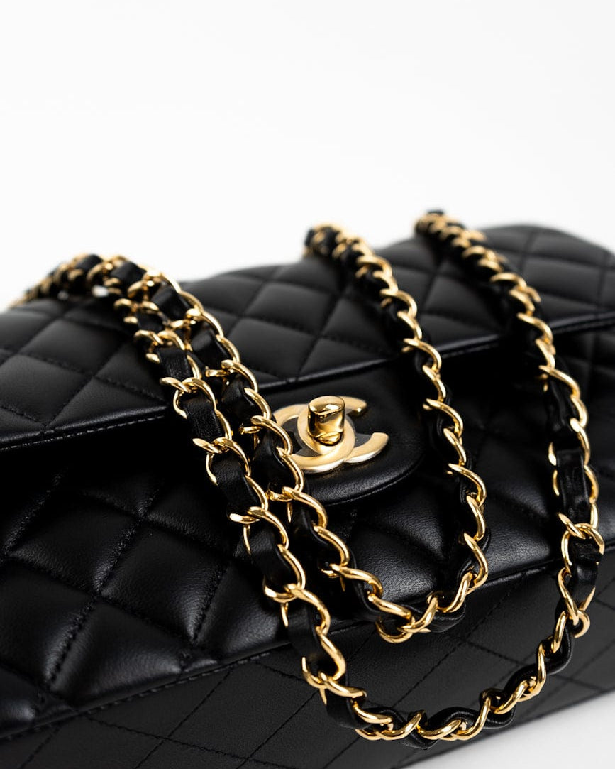 CHANEL Handbag Black Lambskin Quilted Classic Flap Medium GHW - Redeluxe