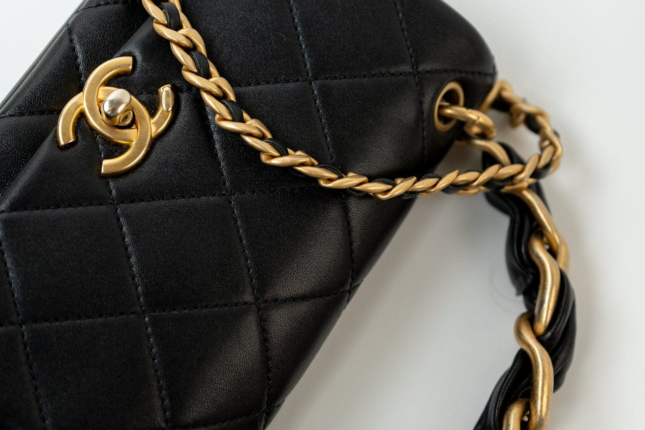 CHANEL Handbag Black Lambskin Quilted Entwined Single Flap Mini Aged Hardware - Redeluxe