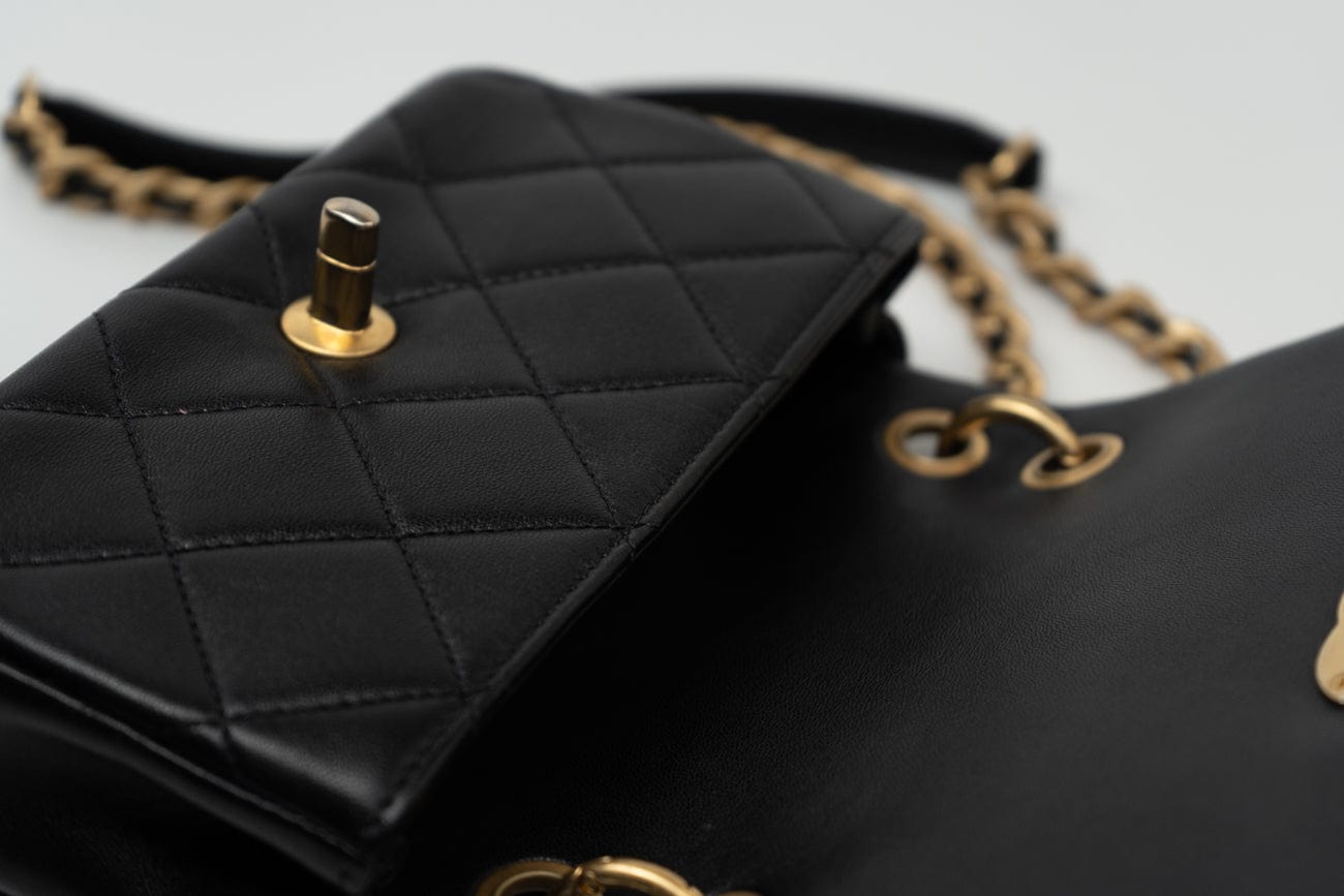 CHANEL Handbag Black Lambskin Quilted Entwined Single Flap Mini Aged Hardware - Redeluxe