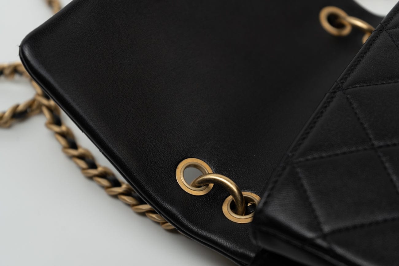 CHANEL Handbag Black Lambskin Quilted Entwined Single Flap Mini Aged Hardware - Redeluxe