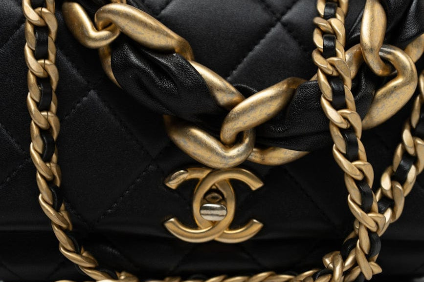 CHANEL Handbag Black Lambskin Quilted Entwined Single Flap Mini Aged Hardware - Redeluxe