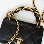 CHANEL Handbag Black Lambskin Quilted Entwined Single Flap Mini Aged Hardware - Redeluxe
