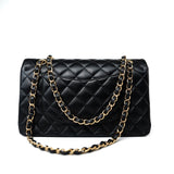 CHANEL Handbag Black Lambskin Quilted Medium Classic Flap Gold Hardware - Redeluxe