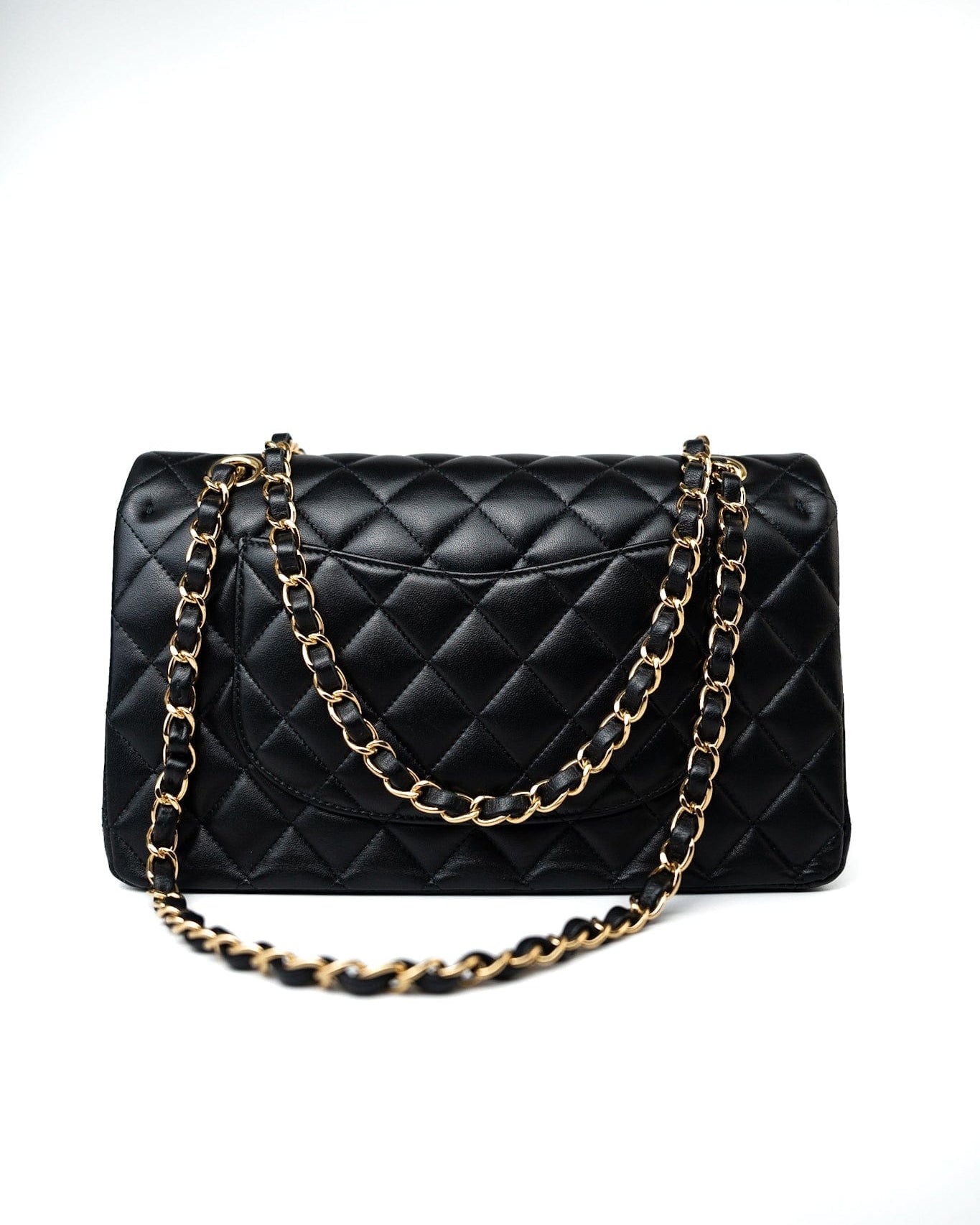 CHANEL Handbag Black Lambskin Quilted Medium Classic Flap Gold Hardware - Redeluxe