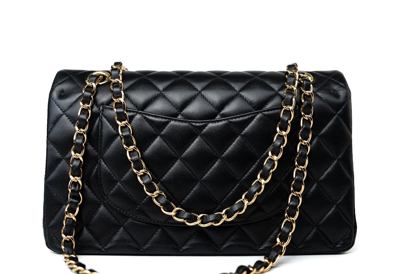 CHANEL Handbag Black Lambskin Quilted Medium Classic Flap Gold Hardware - Redeluxe