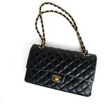 CHANEL Handbag Black Lambskin Quilted Medium Classic Flap Gold Hardware - Redeluxe