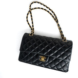 CHANEL Handbag Black Lambskin Quilted Medium Classic Flap Gold Hardware - Redeluxe