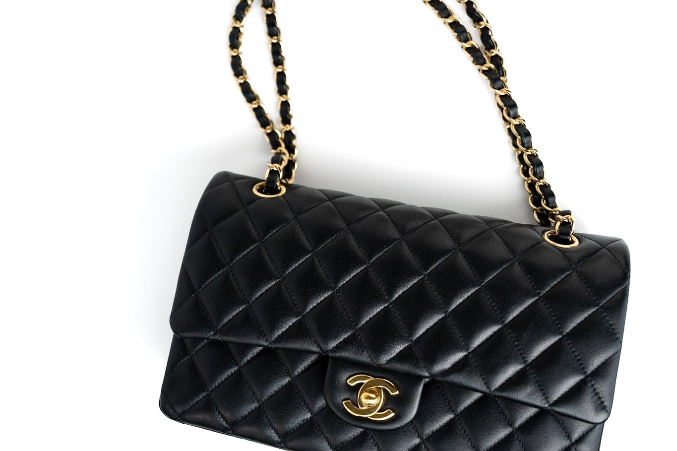 CHANEL Handbag Black Lambskin Quilted Medium Classic Flap Gold Hardware - Redeluxe