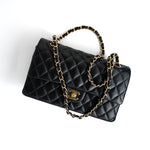 CHANEL Handbag Black Lambskin Quilted Medium Classic Flap Gold Hardware - Redeluxe
