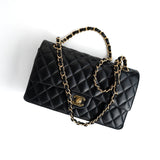 CHANEL Handbag Black Lambskin Quilted Medium Classic Flap Gold Hardware - Redeluxe