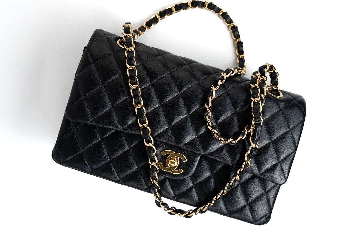 CHANEL Handbag Black Lambskin Quilted Medium Classic Flap Gold Hardware - Redeluxe