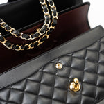 CHANEL Handbag Black Lambskin Quilted Medium Classic Flap Gold Hardware - Redeluxe